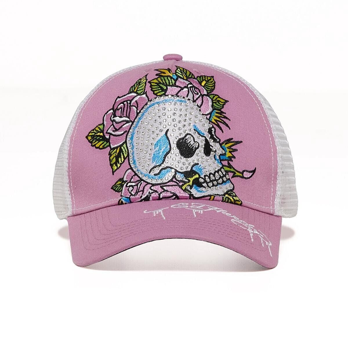 Ed Hardy White Mesh Trucker Cap with Rhinestone Skull Accent ED HARDY Pierced Eagle Rhinestone Trucker Hat EHH0001-37RS  main image 4