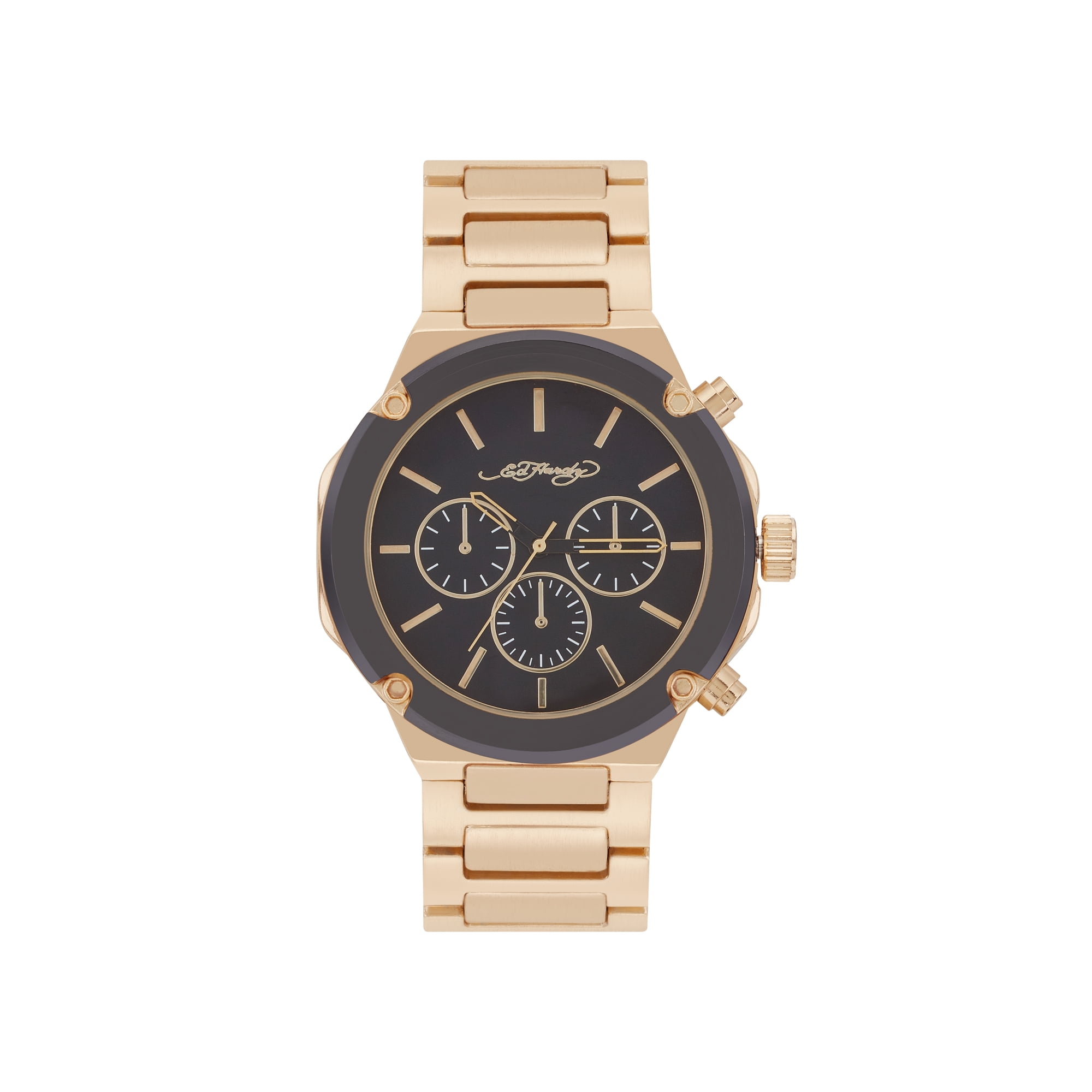 Ed Hardy Singles Quartz Men's Brushed Gold Metal Strap 46mm Analog