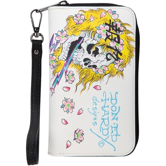 Ed Hardy Skull Flower Zip Around Wallet - GW91630EHQA