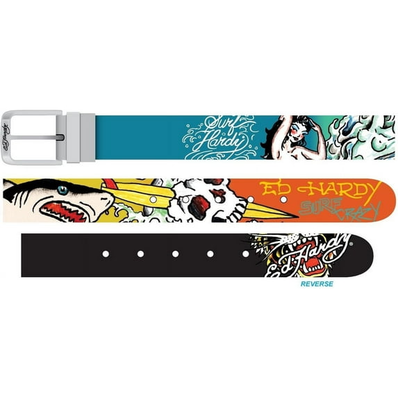 Ed Hardy Surf Crazy Reversible Belt - BX95410EHQA (White/Black, 40)