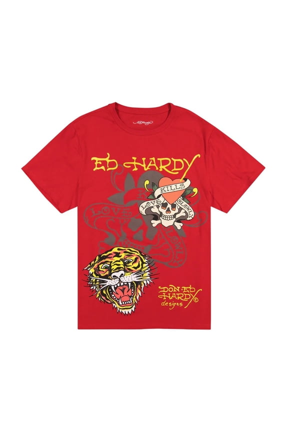 Tiger Skull Multi Tattoo Tee - EHM1100-158 (Red, S)