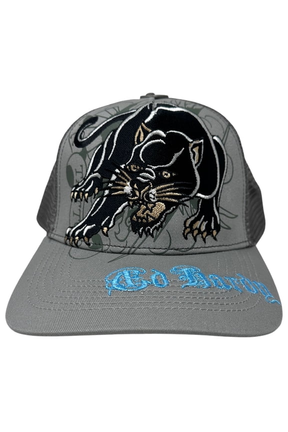 Trucker Hat Embroidered Tattoo Crouching Panther Grey Snapback Cap