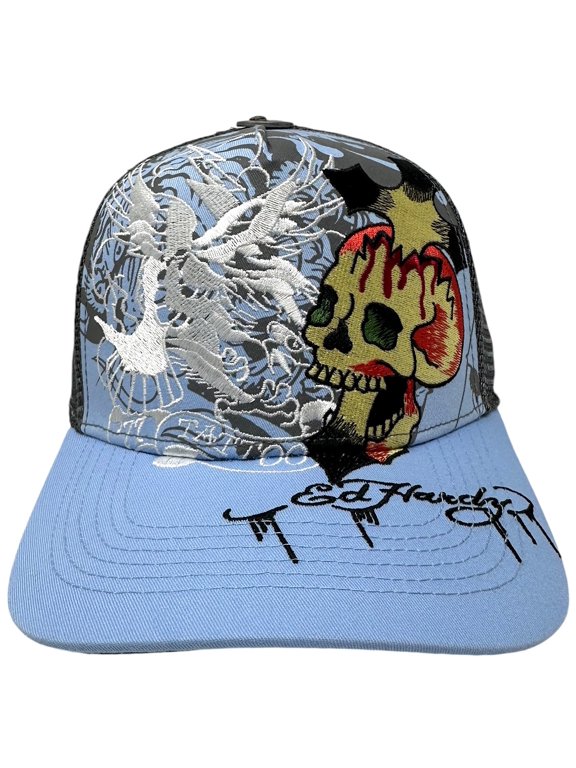 Trucker Hat Embroidered Tattoo Eagle Skull Blue Sky Mesh Snapback Cap
