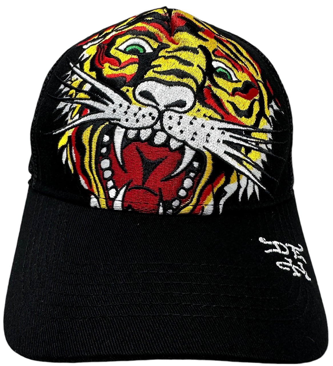 Ed Hardy Trucker Hat Embroidered Tattoo Tiger Head Black Mesh