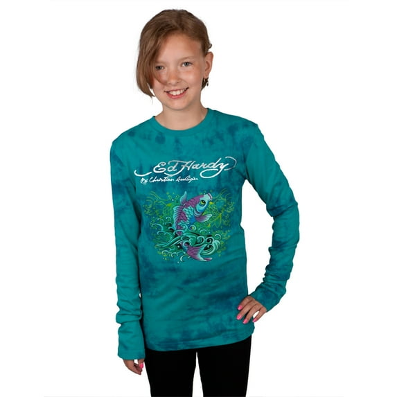 Ed Hardy - Two Koi Fish Swimming Girls Youth Long Sleeve - Youth Small