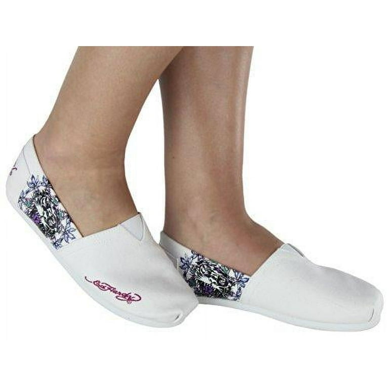 Ed Hardy Women s Slip On Shoes Flat Heel Round Toe White 5 Walmart