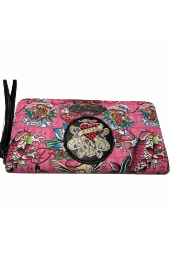 Women's Love Kills Slowly Tattoo Design Zip Around Wallet, Pink