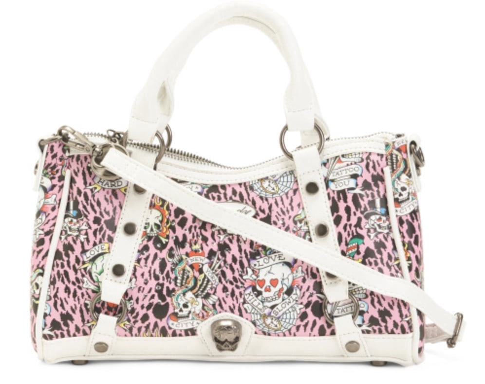Ed Hardy Women's Faux Leather Tattoo Print Shopper Satchel Handbag