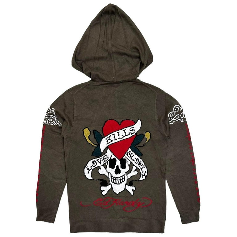 Ed Hardy by Christian Audigier Love Kills Slowly Full Zip Hoodie Sweater X Large Army Walmart