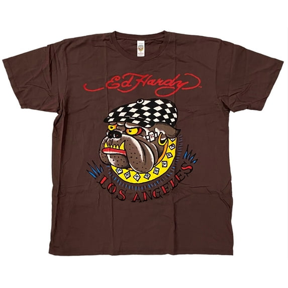 Ed Hardy by Christian Audigier Men's Plus Size Graphic Print Tee T-Shirt (4X-Large, Burgundy (Los Angeles Bull Dog))