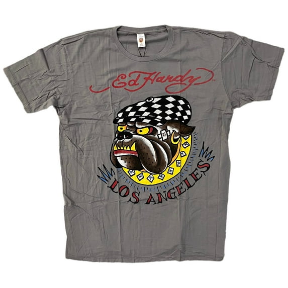 Ed Hardy by Christian Audigier Men's Plus Size Graphic Print Tee T-Shirt (XX-Large, Gray (Los Angeles Bull Dog))