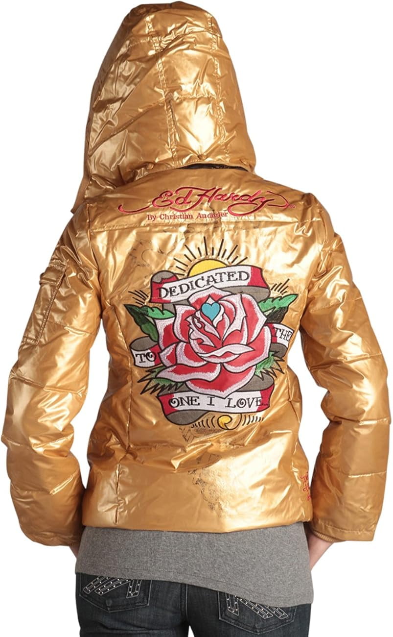 Ed Hardy by Christian Audigier Women's Embroidered Removable Hood