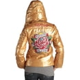 thumbnail image 1 of Ed Hardy by Christian Audigier Women's Embroidered Removable Hood Puffer Jacket (X-Large, Gold), 1 of 12