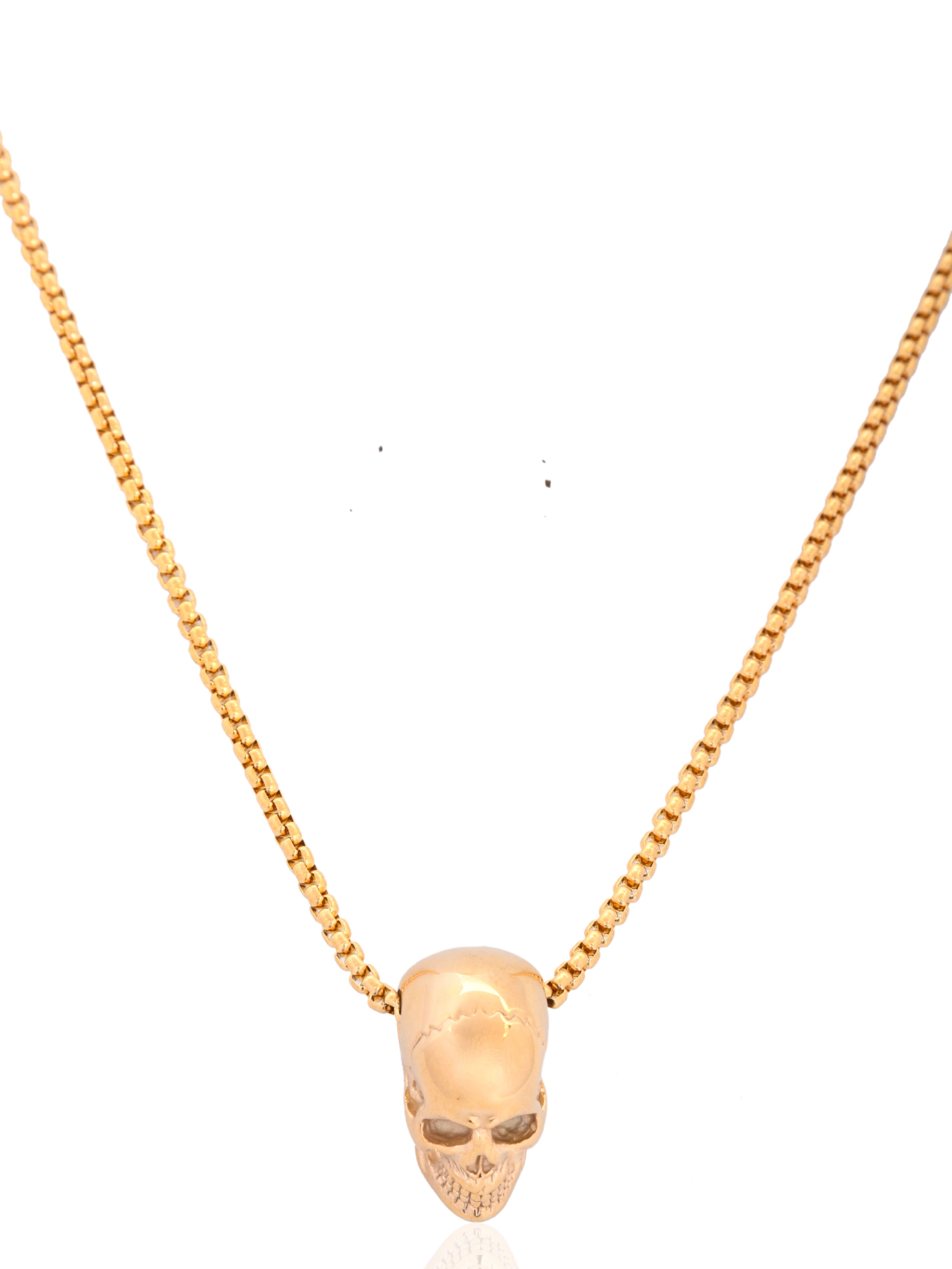 Ed Jacobs Gold Stainless Steel Skull 24" Necklace