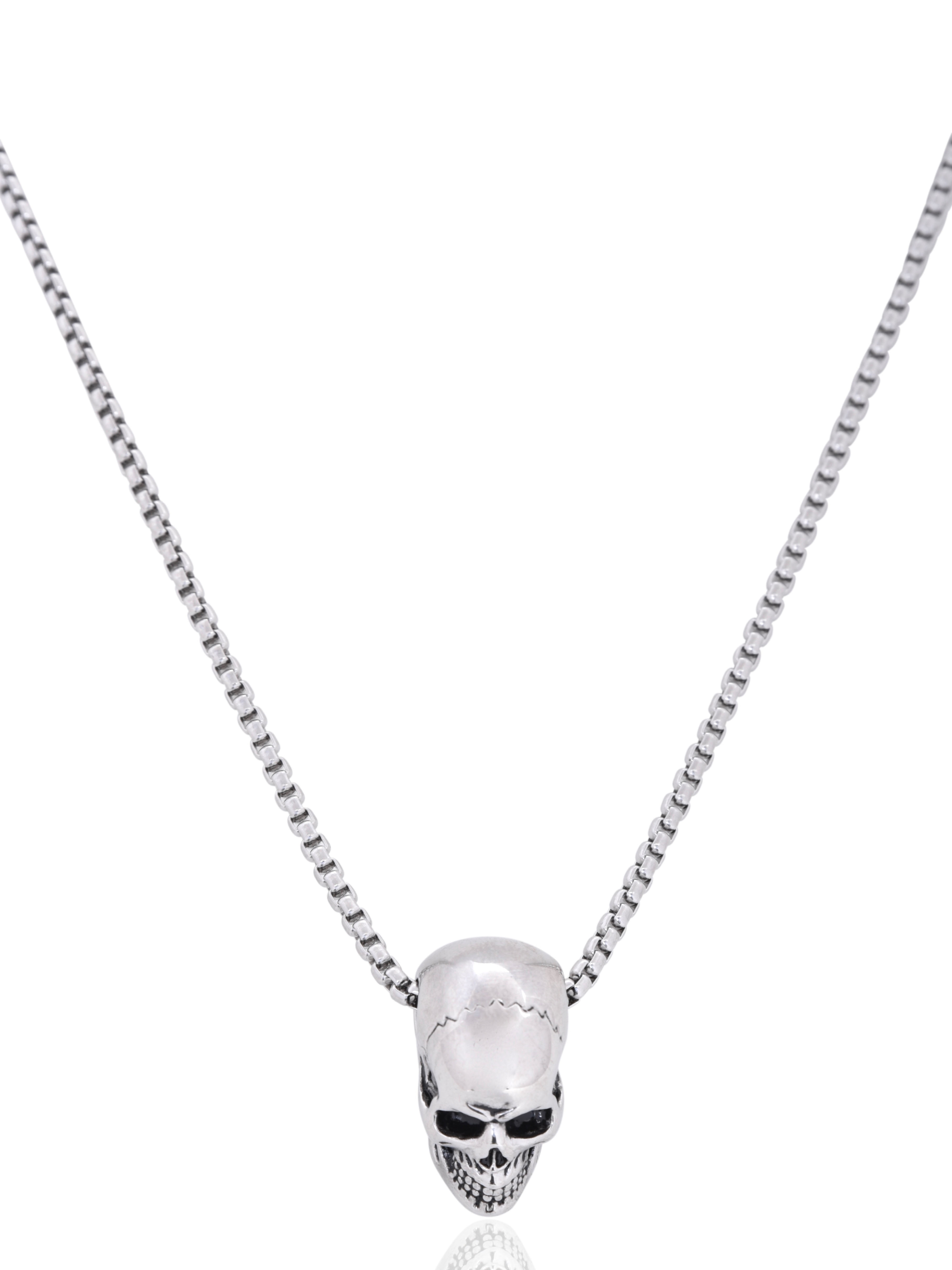 Ed Jacobs Silver Stainless Steel Skull 24" Necklace