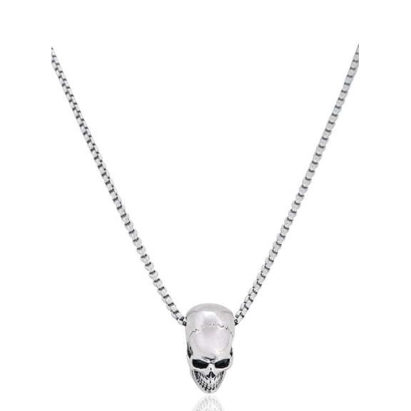 Ed Jacobs Silver Stainless Steel Skull 24" Necklace