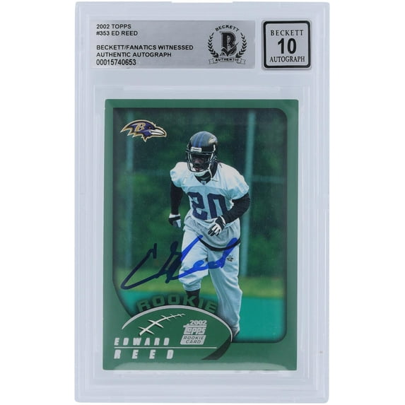 Ed Reed Baltimore Ravens Autographed 2002 Topps #353 Beckett Fanatics Witnessed Authenticated 10 Rookie Card - Fanatics Authentic Certified