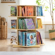 EdQ Rotating Big Book Display Natural 3-Tier Montessori Bookshelf for Kids with Large Cubbies for Classroom Storage and Homeschool Organization
