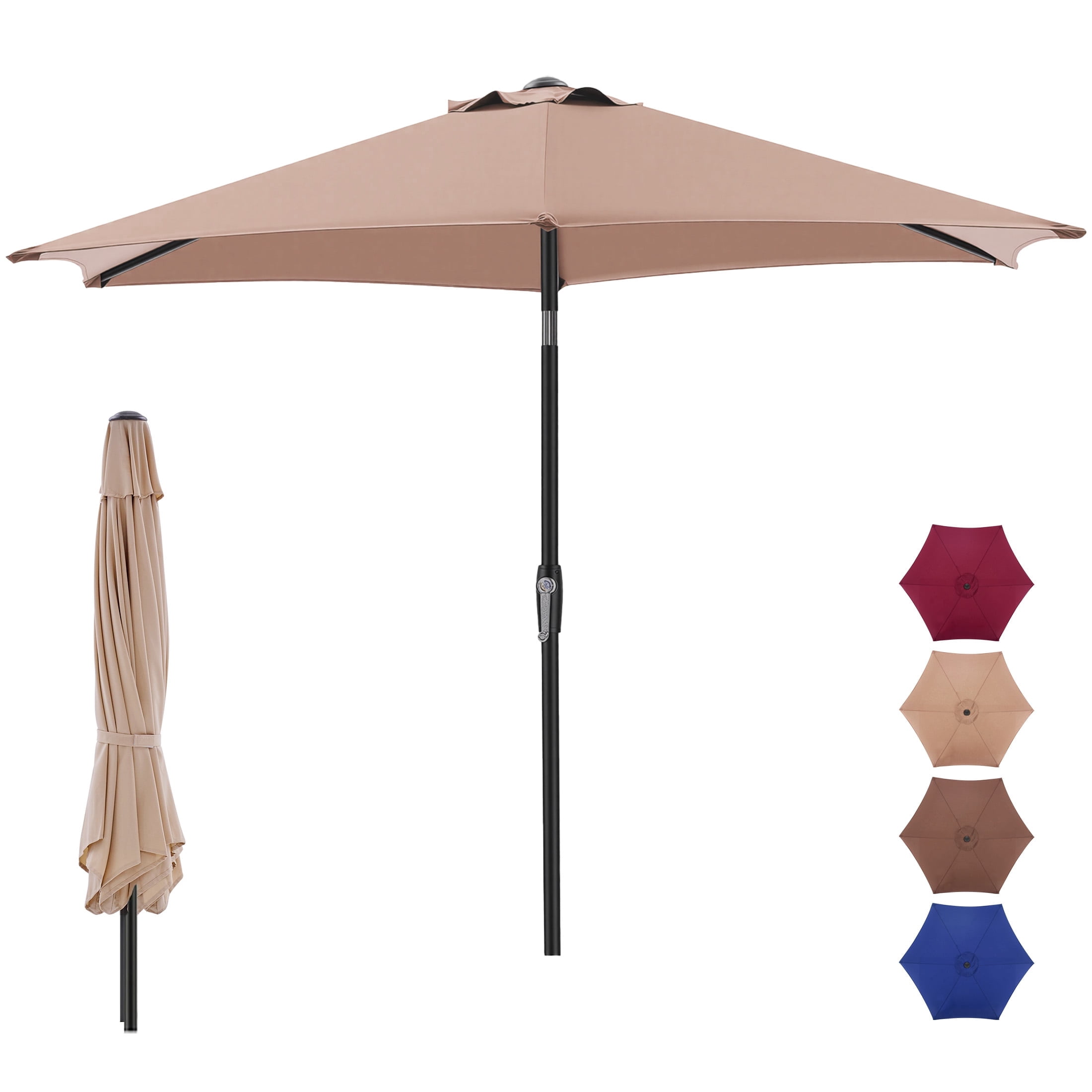 EdX 7.5 FT Outdoor Patio Umbrella, 6-Rib Market Umbrella with Adjustable Tilt and Ventilation Top, UV15+ & Waterproof 180G Polyester Canopy for Patio, Garden and Poolside ,Brown