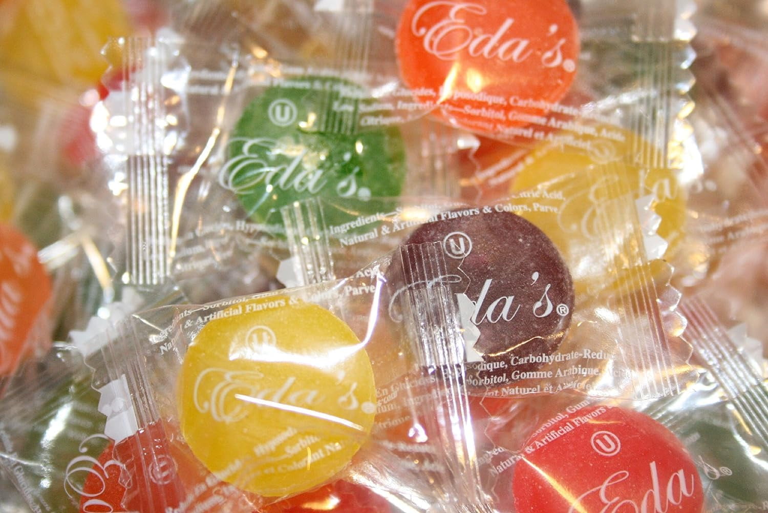 Eda's Sugar Free Mixed Fruit Hard Candy, individually wrapped, OU Parve, Uses Sorbitol, Low Sodium, 1 LB - Kaizen8