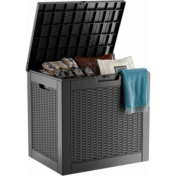 Edcc 31 Gallon Waterproof Outdoor Storage Box,Resin Deck Box,Lockable Outside Storage Box Container for Patio Furniure,Garden,Pool Tools (Black)