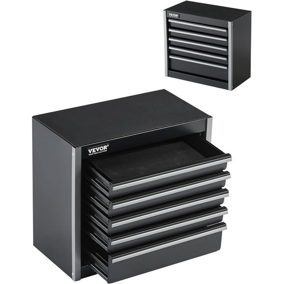 Edcc Metal Tool Box, 8.6-inch, Portable Metal Tool Box with 5 Drawers, Small Tool Chest with EVA Liners and PP Feet Pads, Heavy-Duty Steel With Ball Bearing Opening and Powder Coated Finish, Black