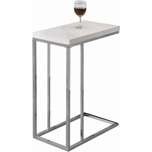 Edcc Miemie I 3008 Accent Table, C-shaped, End, Side, Snack, Living Room, Bedroom, Metal, Laminate, Glossy White, Chrome, Contemporary, Modern