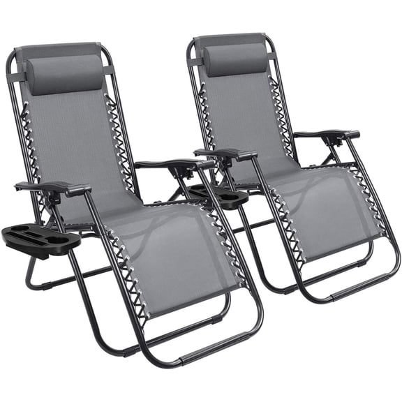 Edcc Patio Zero Gravity Chair Outdoor Folding Adjustable Reclining Chairs Pool Side Using Lawn Lounge Chair with Pillow Set of 2 (Grey)