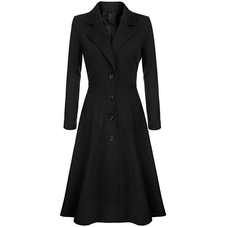 Edchen Women's Woolen Blend Coats Coat Lapel Wrap Swing Flared Winter Long  Overcoat Jacket 