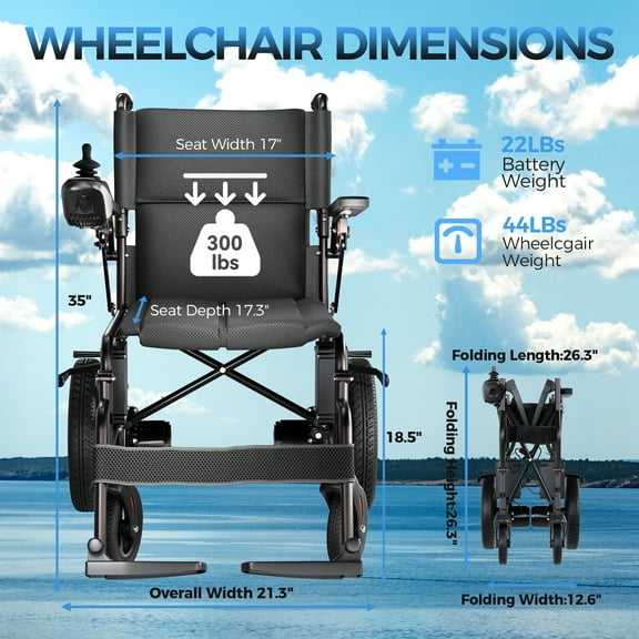 Edcsi Electric Wheelchairs for Adults, Lightweight Electric Wheelchair, Foldable Travel Motorized Wheelchairs for Seniors, Compact Fold Power Wheelchair, Folding Portable Mobility Scooter