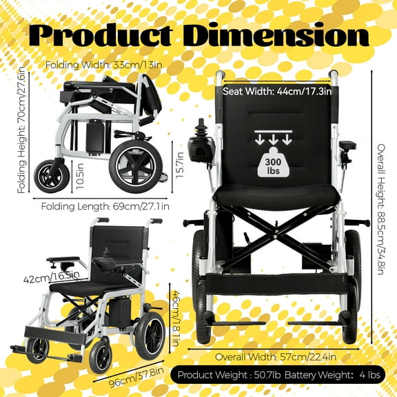 Edcsi Lightweight Electric Wheelchair for Adults Foldable Travel Motorized Wheelchairs for Seniors, Folding Portable Mobility Scooter, Compact Fold Power Wheelchair in White