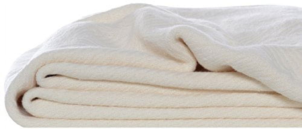 Herringbone Weave Cotton Twin Blanket in Bone - Reversible and Machine Washable