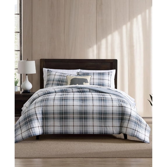 Eddie Bauer Alder Plaid Reversible 3 Piece Comforter Set, King Blue/Grey