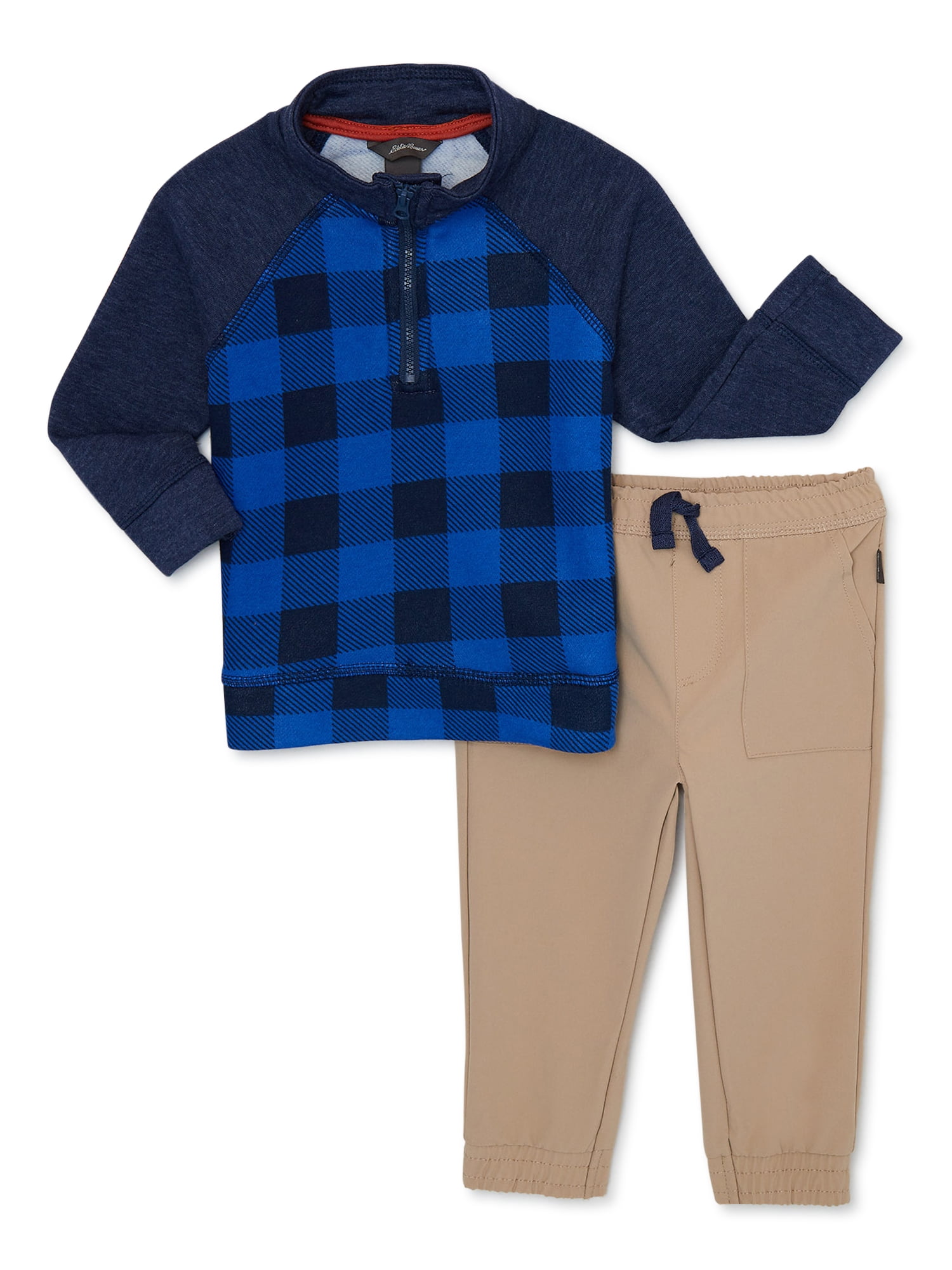 2-piece Baby Boy Plaid Fuzzy Sweatshirt and Pants Casual Set