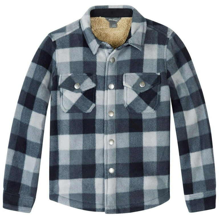 Eddie Bauer Boys' Extra Soft Sherpa Lined Snap Front Plaid Shirt