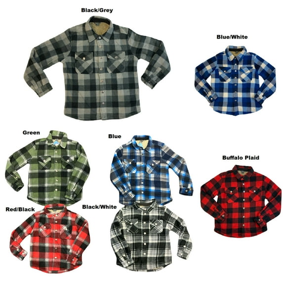 Eddie Bauer Boys' Extra Soft Sherpa Lined Snap Front Plaid Shirt Jacket (Black/White, 4/5)