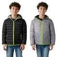 thumbnail image 1 of Eddie Bauer Boys Reversible Hooded Down Jacket Color: Black/Heather Grey, Size: Small-7/8, 1 of 1