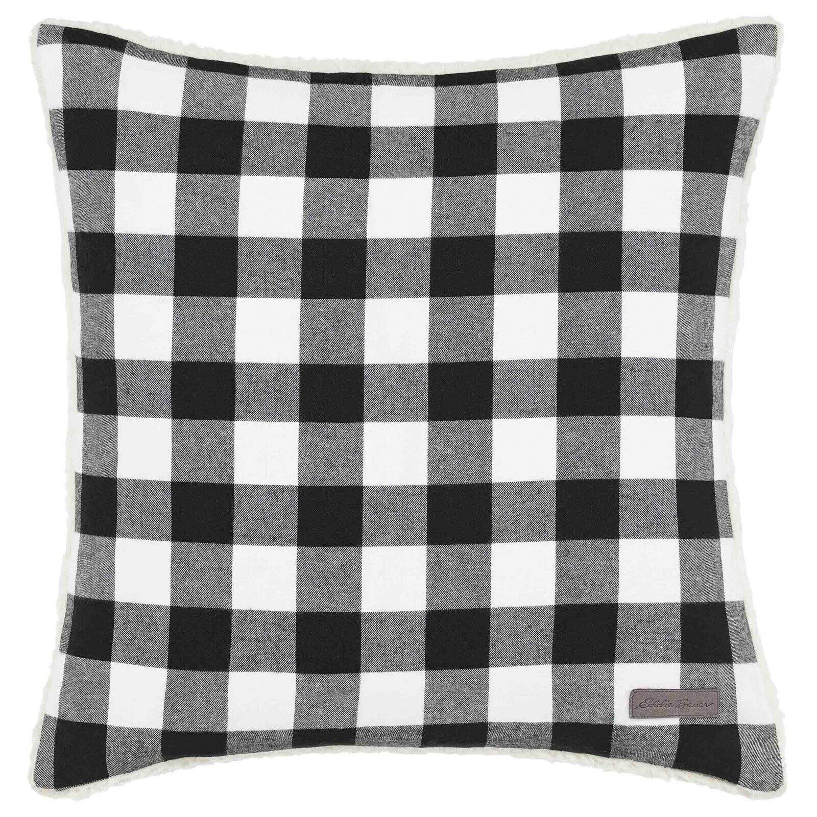 Plaid Black and White Cotton Flannel Square Throw Pillow