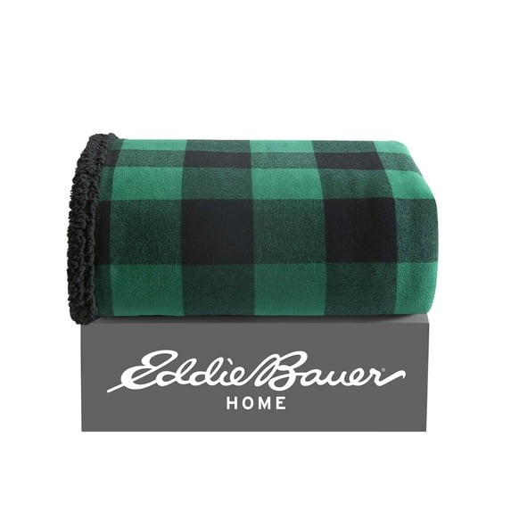Eddie Bauer Cabin Plaid Green Flannel Yarn Dyed Throw Blanket, 60" X 50"