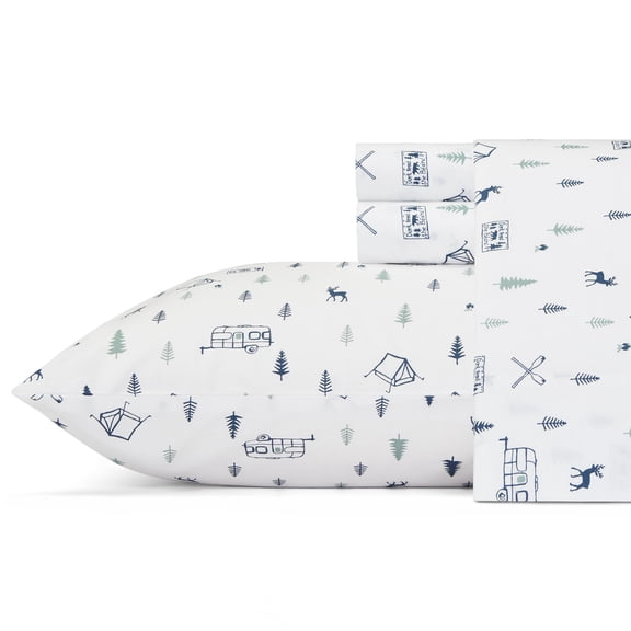 Eddie Bauer Campout Blue Cotton Percale Twin XL Sheet Set