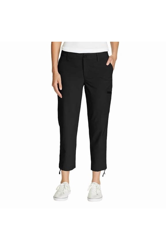 Capri Pant for Women-Side Zipper Cargo Pocket-Ripstop Capri Black 14