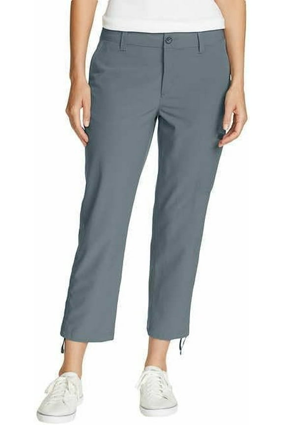 Capri Pants for Women with Side Zipprer Cargo Pocket - Women's Hiking Pants with Belt Loop - Ripstop Capri Gray, 8