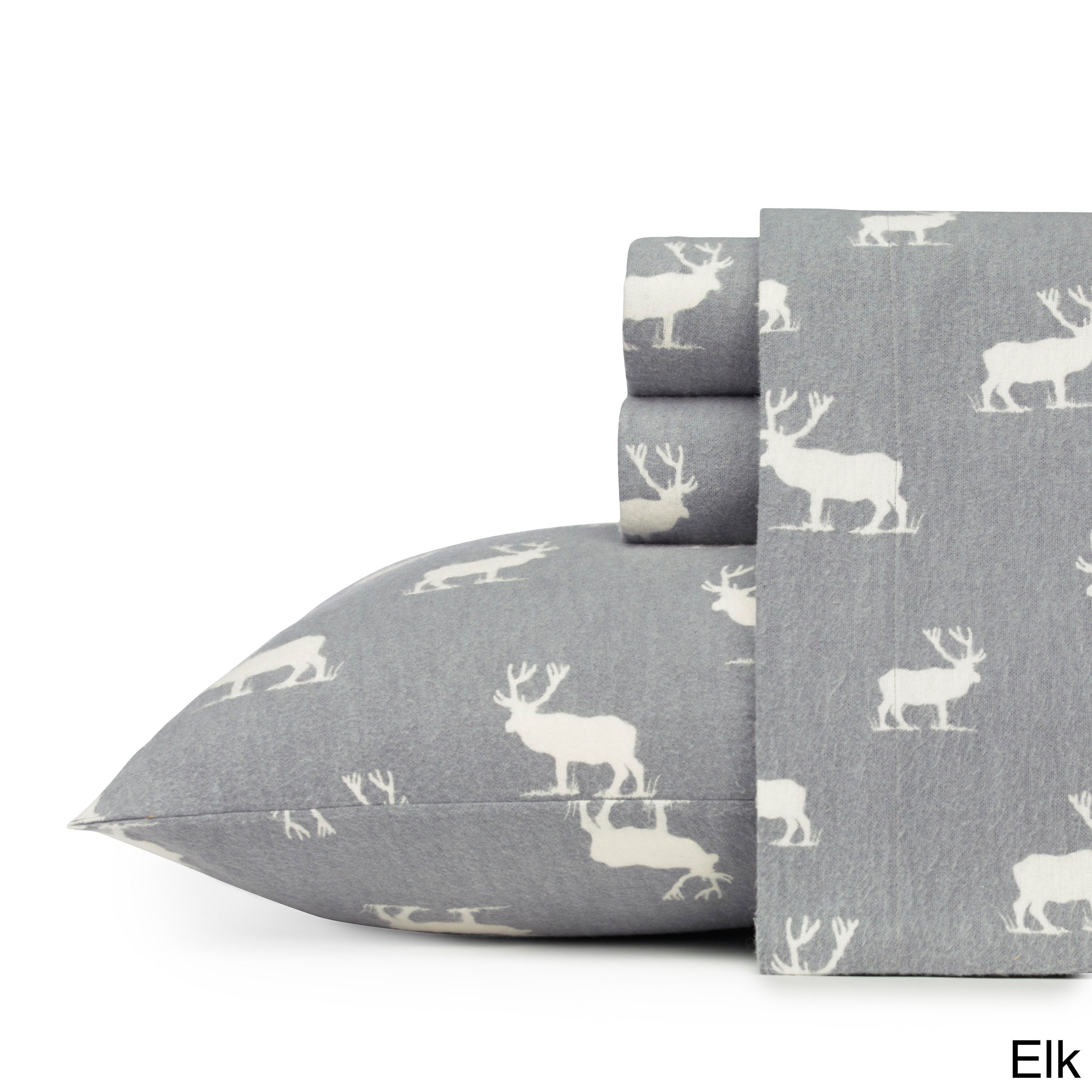 Gray Elk Grove Twin Cotton Flannel Deep Pocket Sheet Set