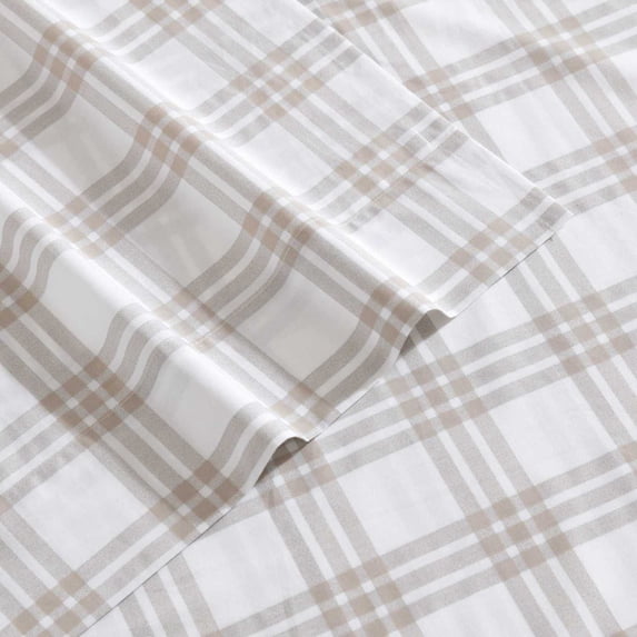 Eddie Bauer Cotton Sheet Set Color: Basic Plaid Beige Size: KING