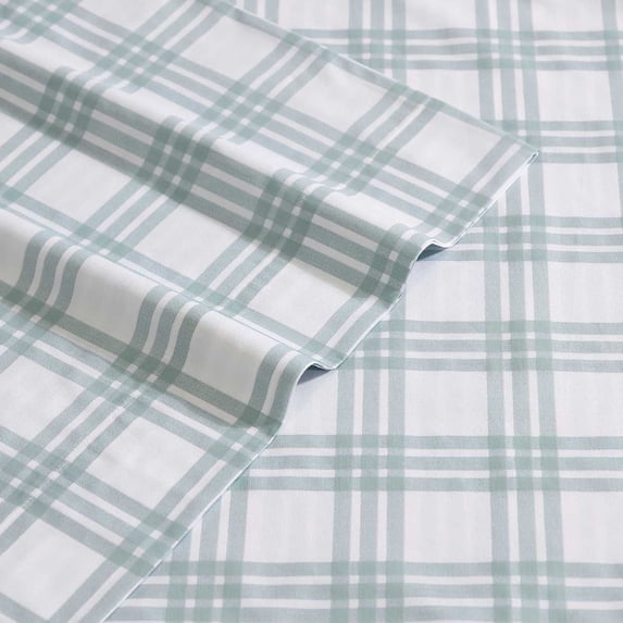 Eddie Bauer Cotton Sheet Set Color: Green Plaid Size: QUEEN