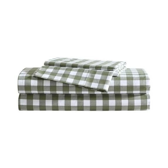Eddie Bauer Cotton Sheet Set Color: Preston Check Green Size: TWIN SET