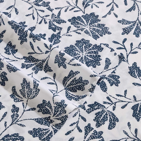 Eddie Bauer Cotton Sheet Set Color: Woodblock Floral Blue Size: QUEEN