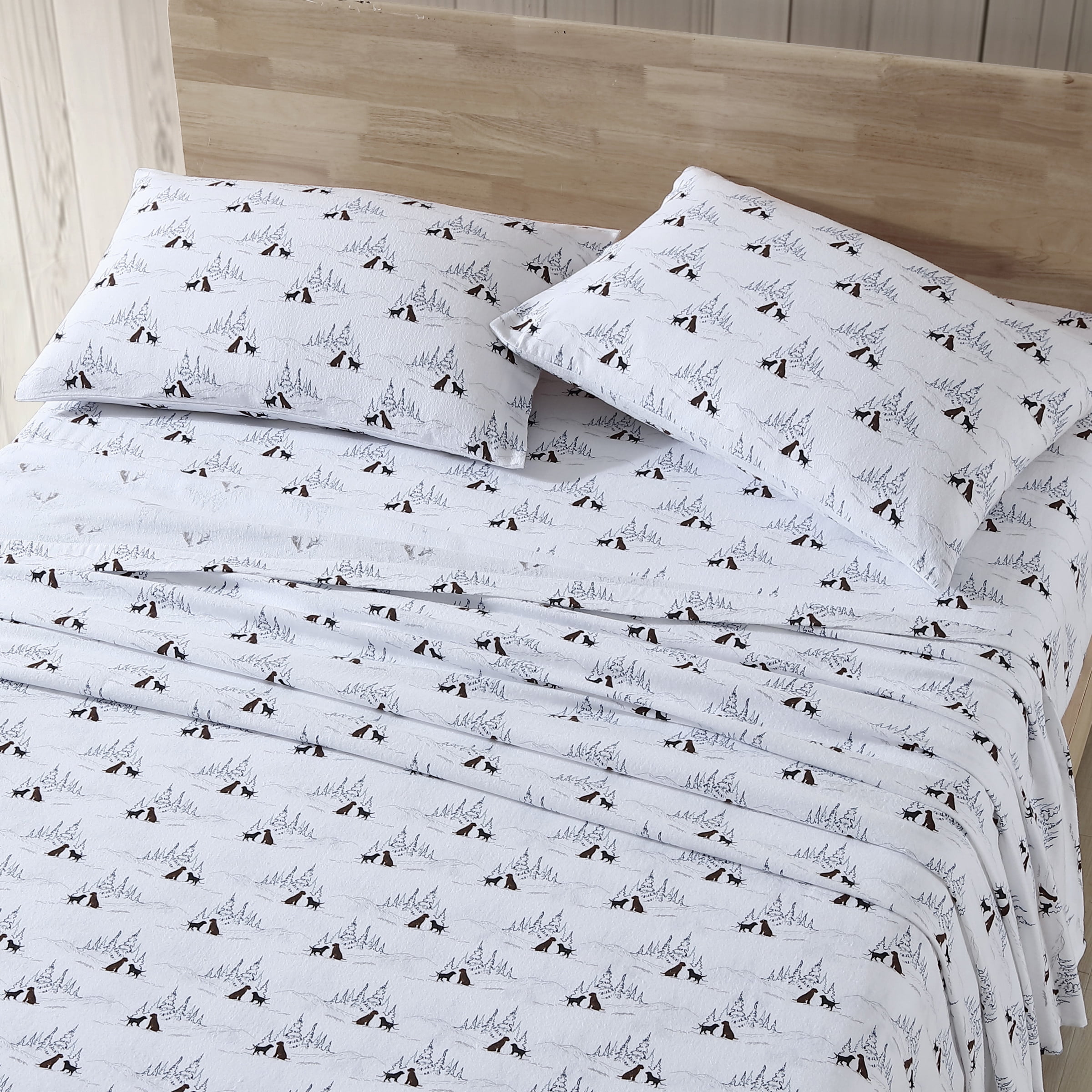 Eddie Bauer Dog Friends Cotton Flannel Sheet Set White Full