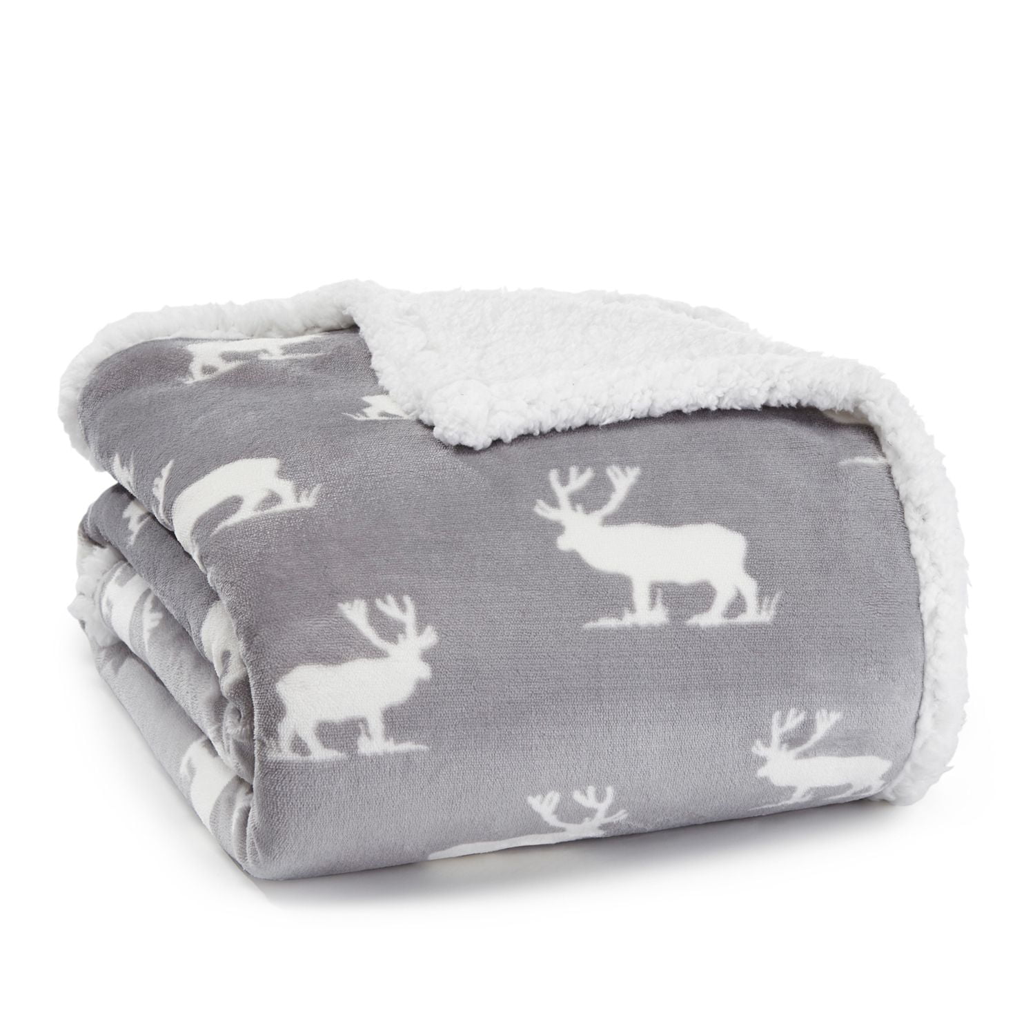 Elk Stance Gray Reversible Sherpa Fleece Throw Blanket