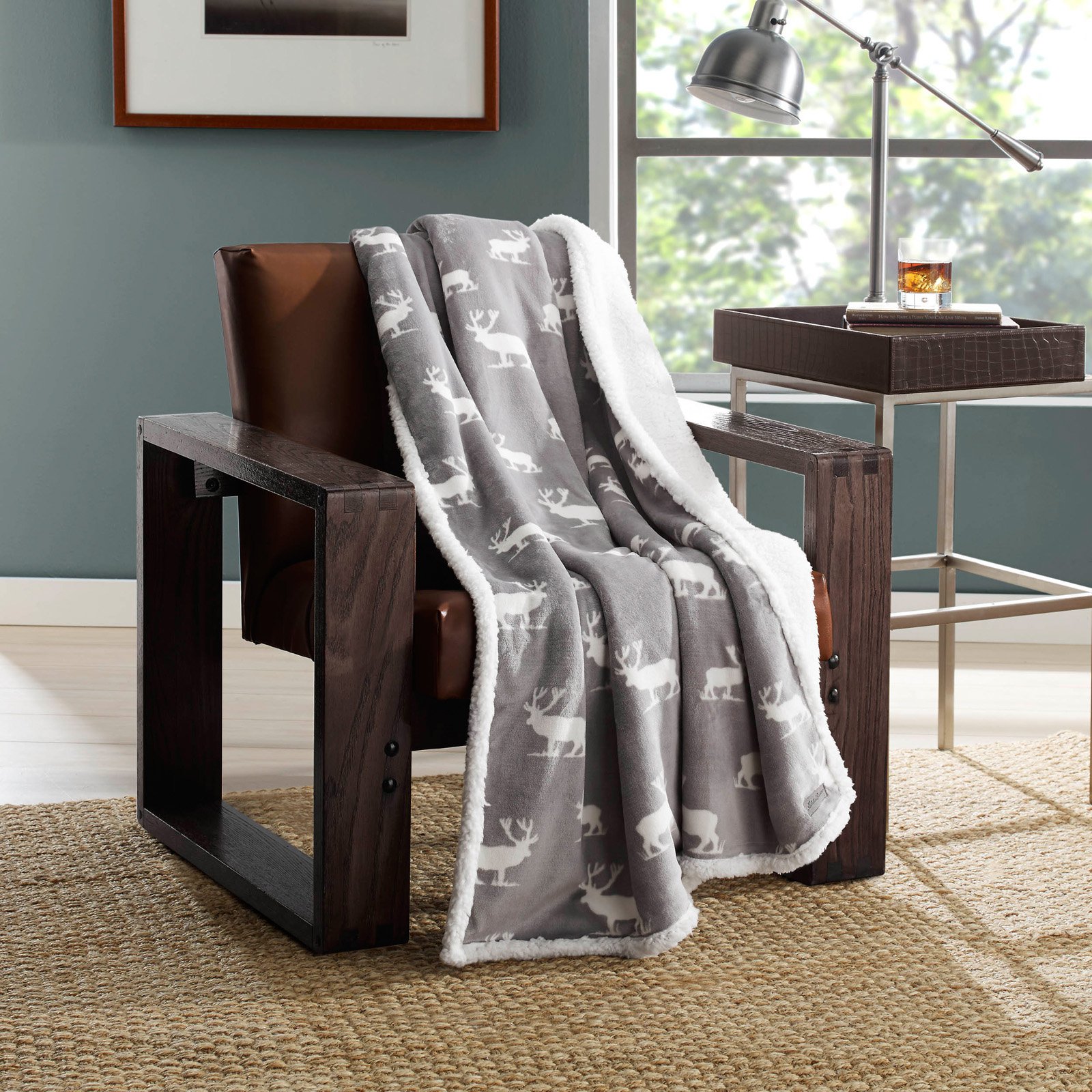Eddie Bauer Elk Stance Grey Knit Throw Blanket, 60" X 50"